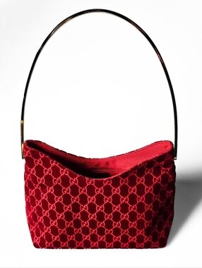 Gucci 1997 by Tom Ford Red GG Velvet Shoulder Bag Chrome Handle ASO "The Nanny"
